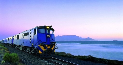 Blue Train and Table Mountain at sunset