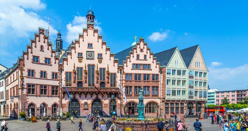 Romerberg Square is the busy market square located in Frankfurt's Old Town