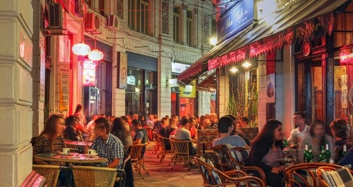 Enjoy the night scene in the 'old town' - always a popular spot on all Bucharest tours.