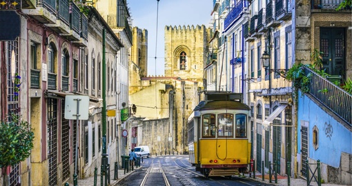 Yellow tram in  Lisbon