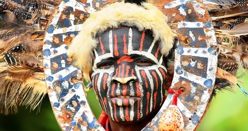 Portrait of a Kenyan warrior with traditionally painted face