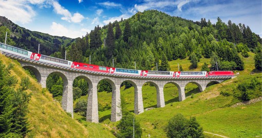 The Glacier Express crosses the beautiful Landwasser Viaduct