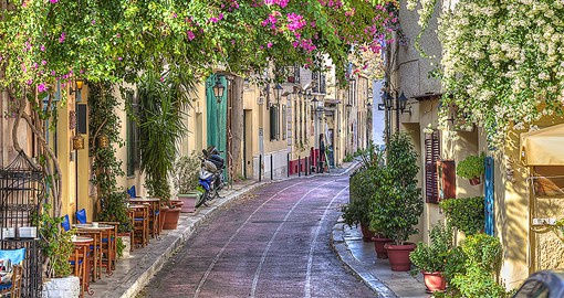 Take a calming walk down the stone streets of Greece