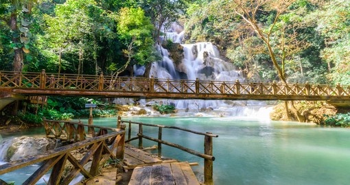 You will see Kuang Si Waterfall with blue minerals water in Luang Prabang Province during your Laos vacation