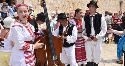 A folk music group in traditional clothing