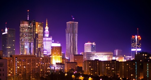 Warsaw at night, always a great photo opportunity while on your Poland vacation.