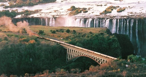 Rovos crossing the bridge at the mighty Victoria Falls