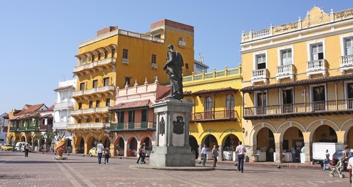Explore Main Square Old Town of Cartagena on your next Colombia vacations.