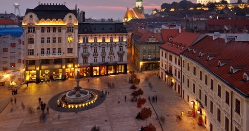 Main Square with Rolland's Fountain is always a popular visiting spot on all Slovakia vacations.