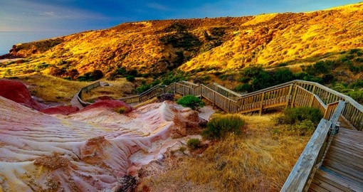 Hallett Cove boardwalk at sunset in South Australia - a great photo opportunity on all Australia vacations.