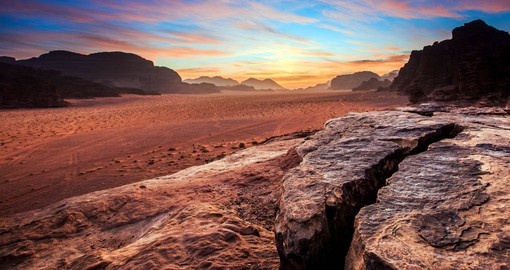 Know as the Valley of the Moon, Wadi Rum is a mixture of sandstone and granite features