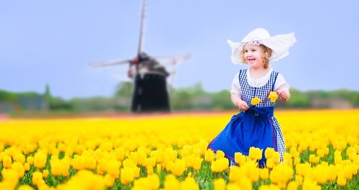 Playing in a tulip field