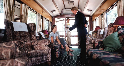 Enjoy outstanding hospitality aboard Rovos Rail's vintage carriages
