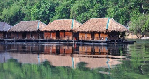 Floating hotel houses on the River Kwai