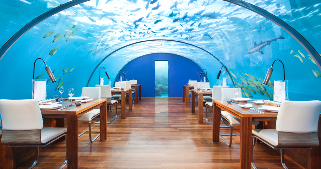 Underwater dining is one of many unique experiences to be had in The Maldives.