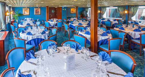 Restaurant aboard the MS Victor Hugo.