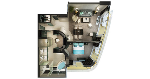 The Getaway Haven Deluxe Owner's Suite with Large Balcony.
