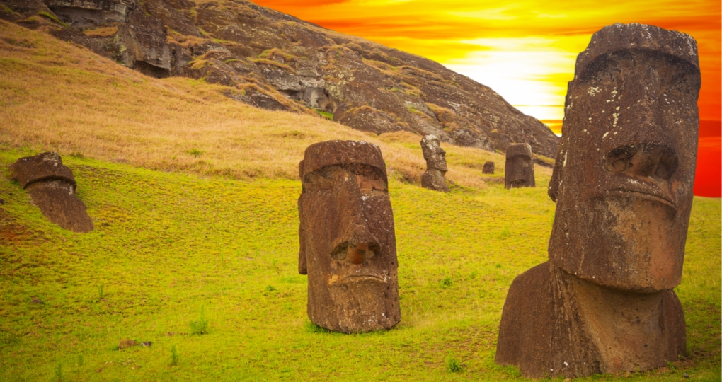 Stone moai on Rapa Nui, also known as Easter Island